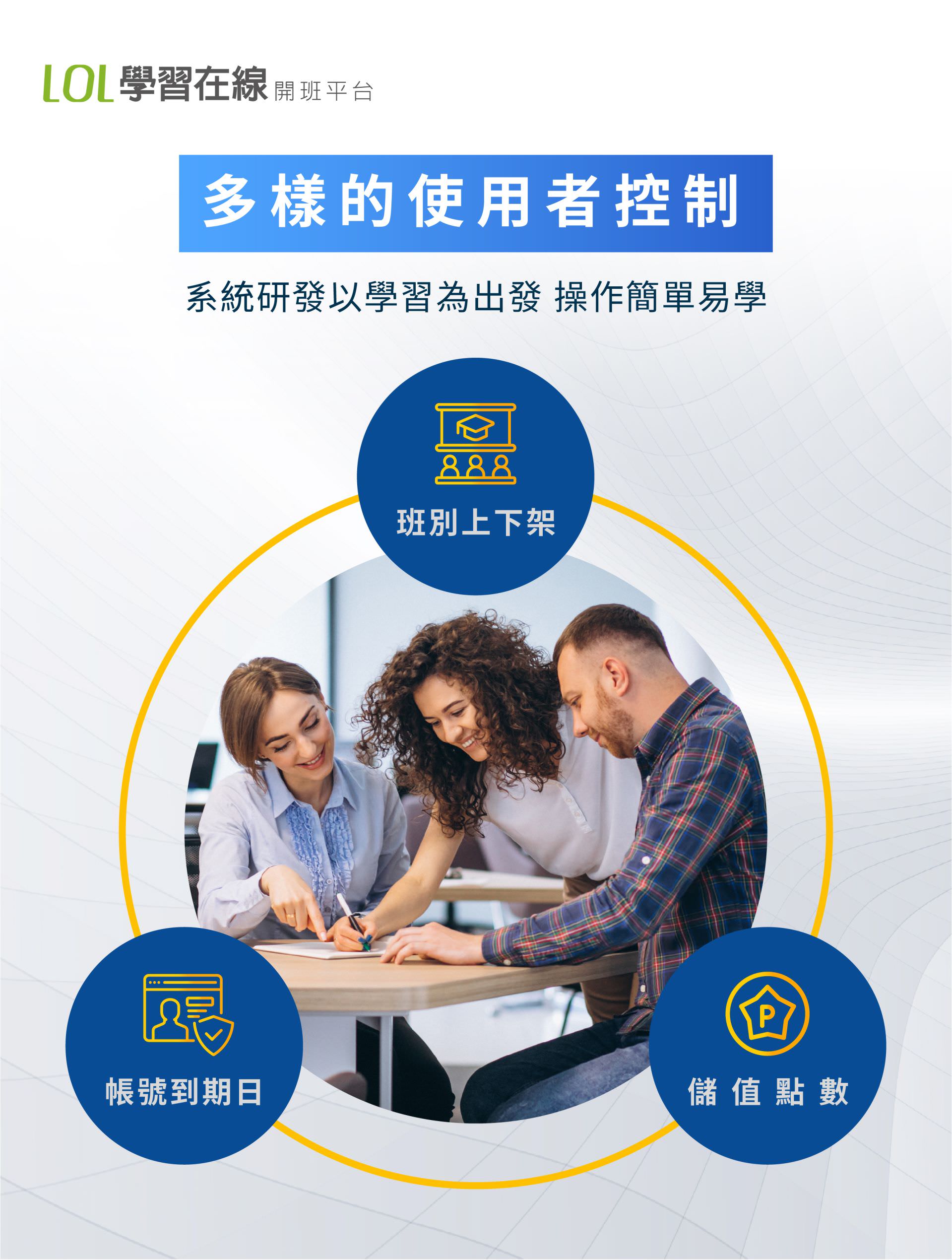 LOL學習在線開班平台擁有多樣的使用者控制
